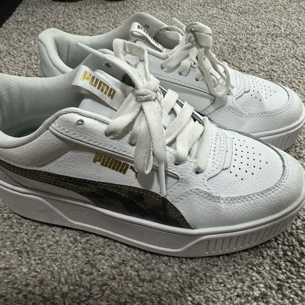 Puma White Sneakers with Gold Details